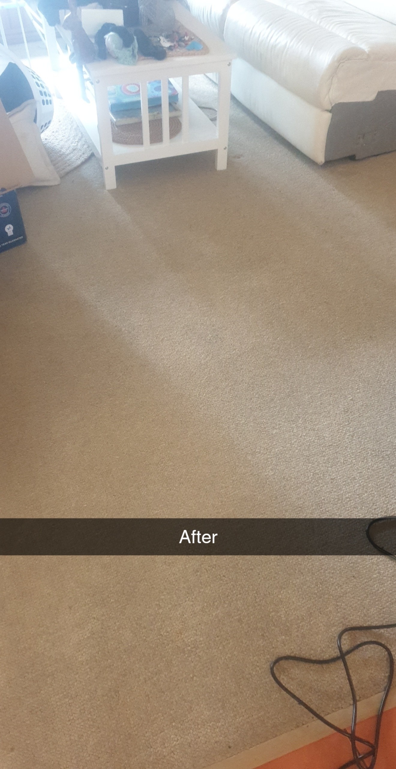 The same lounge room carpet after cleaning, even and fresh